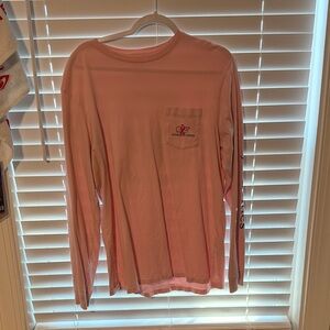 Pink Vineyard Vines Breast Cancer Awareness Long Sleeve Shirt with Pocket
